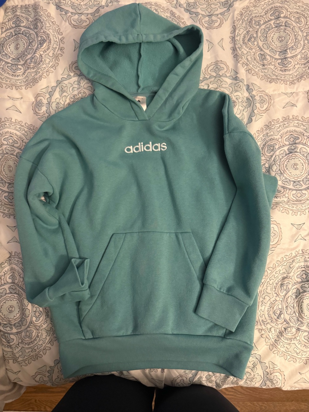 adidas Teal Green Pullover Hoodie with Logo Tag